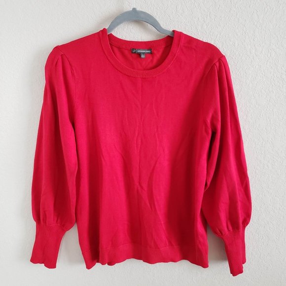 Adrianna Papell Sweaters - Adrianna Papell Woman Size L Red Puffed Cuffed Sleeves Ribbed at Cuffs Hem & Nec